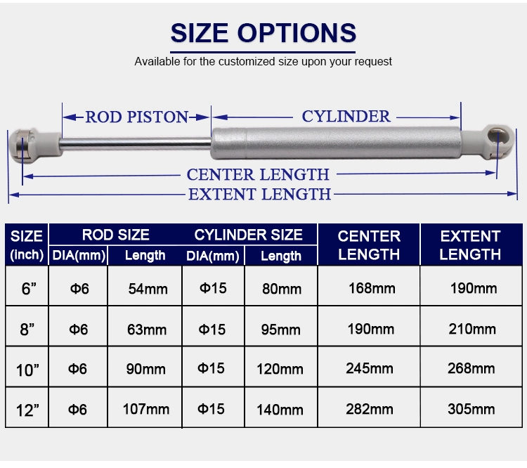 Copper Force Cabinet Door Lift Support Gas Strut Hydraulic Spring Hinge Furniture Hardware Gas Spring